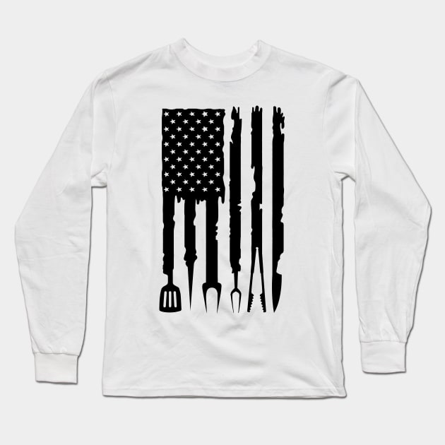 Barbecue American Flag, BBQ Smoker Grilling Long Sleeve T-Shirt by Myartstor 